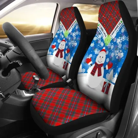 Discover Scotland Christmas Thistle Car Seat Covers Nollaig Chridheil Style Snowman K13,Pack of 2 Universal Front Seat Protective Cover