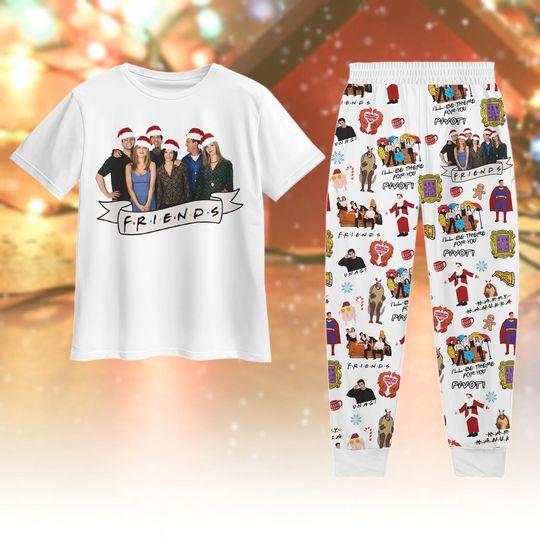 Discover Friends Christmas Pajamas, Funny Sitcom Holiday T-Shirt Pants Set, TV Show Festive Sleepwear Gift, Xmas Holiday Gift, Gift For Friends