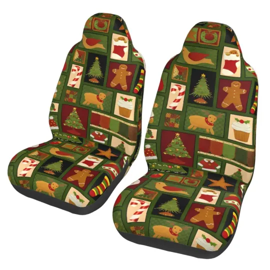 Discover Christmas Gingerbread Man Tree Pattern Universal Car Seat Cover Auto Interior Women Seat Cushion/Cover Fabric Seat Protector