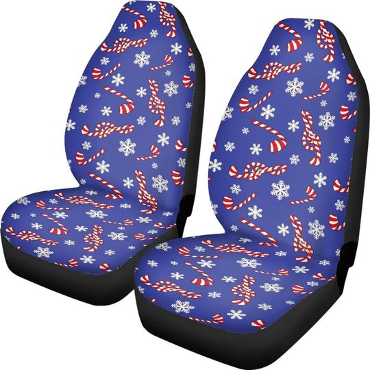 Discover Christmas Candy Snowflake Print Car Seat Covers for Front Seats 2 Pack Washable Auto Cushion Protector Christmas