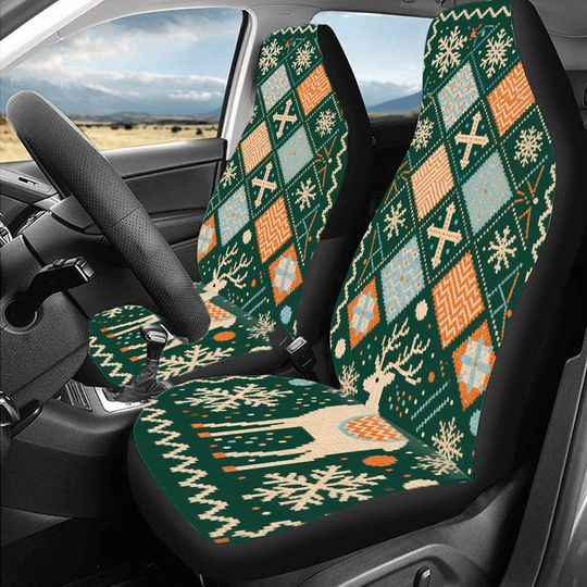 Discover Christmas Deer Snowflake Geometric Car Seat Protector Universal All-Year 2pcs High-Back Car Seat Covers Universal