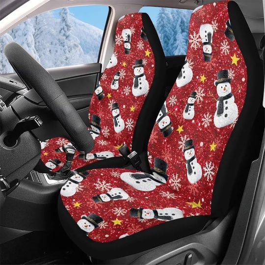 Discover Red Christmas Snowman Print Car Seat Covers 2 PCS Elastic Bucket Front Seat Protector Cover for Women Men Breathable Universal