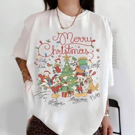 Discover Mickey & Friends Signature Merry Chritmas Mickey & Co Tshirt Men Women
