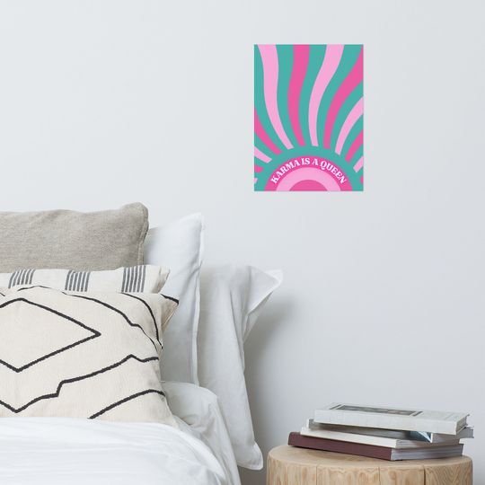 Discover Poster: Karma is a queen - Taylor inspired - pink green lyrics Poster Midnights taylor version