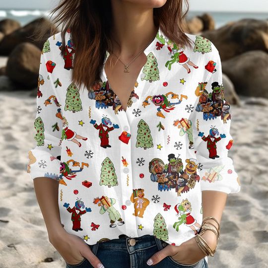 Discover The Muppet Christmas Carol Blouse Shirt, Disney Muppet Women Shirt, Cartoon Button Up Shirt, The Muppet Shirt, Magic Kingdom, Xmas Gift