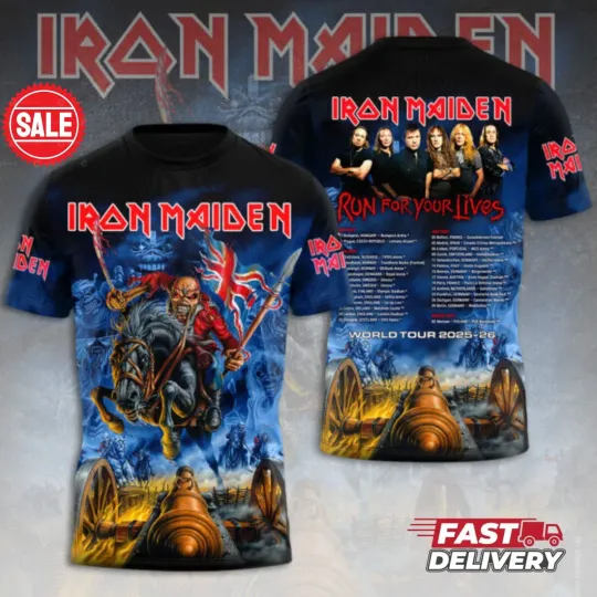 Discover Iron Maiden Run For Your Lives World Tour 2025 50th Anniversary T-Shirt