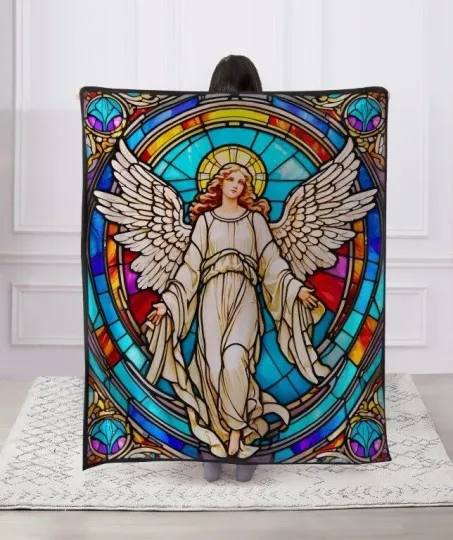 Angelic Light Throw Blanket: Stained-Glass Angel Artwork