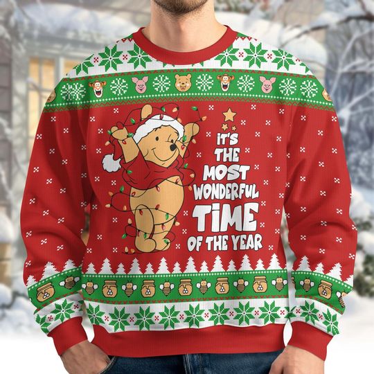 Discover Winnie the Pooh Ugly Christmas Sweater, Pooh Bear Disney Xmas Jumper, Santa Pooh Holiday Sweater, Funny Christmas Holiday Gift