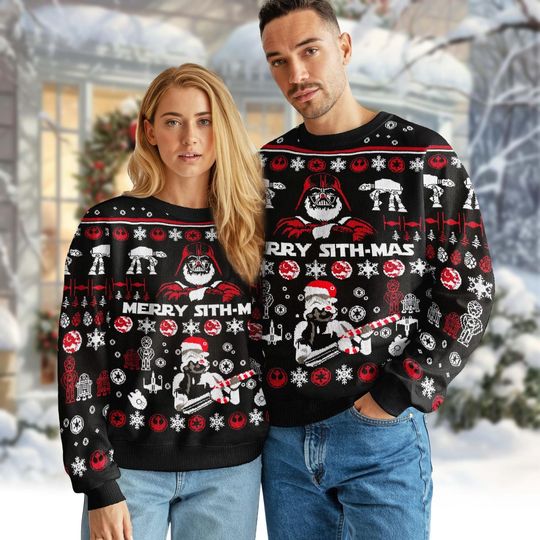Discover Star Wars Merry Sith-Mas Ugly Christmas Sweater, Darth Vader Stormtrooper Holiday Sweatshirt, Funny Xmas Gift for Men Women Fans