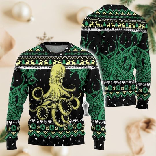 Discover Octopus Christmas Ugly Sweater, Octopus Cool Xmas Wool Sweater, Ocean Animal knitted Sweater