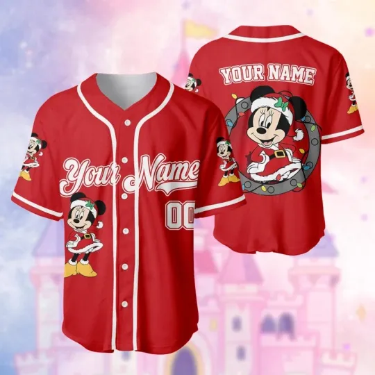 Discover Personalized Minnie Mouse Santa Clause Merry Christmas Baseball Jersey Shirt
