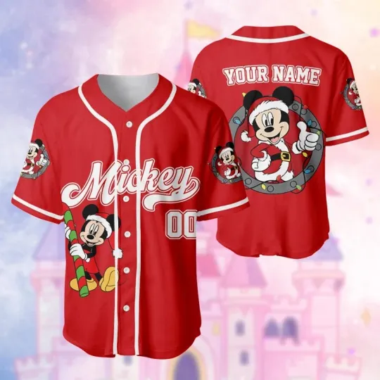 Discover Personalized Mickey Mouse Santa Claus Merry Christmas Baseball Jersey Shirt