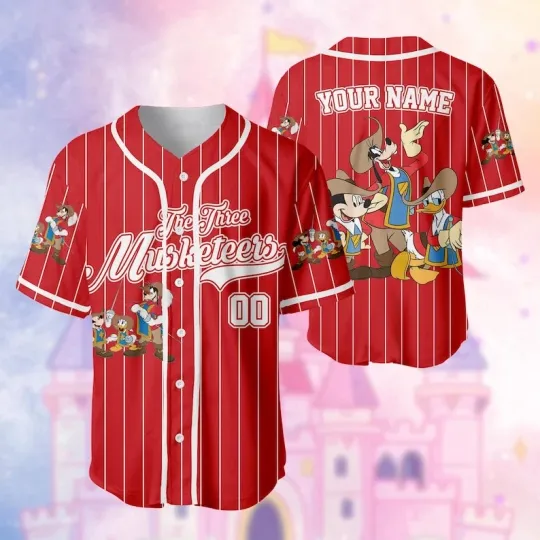 Discover Personalized The Three Musketeers Mickey Donald Goofy Baseball Jersey Shirt