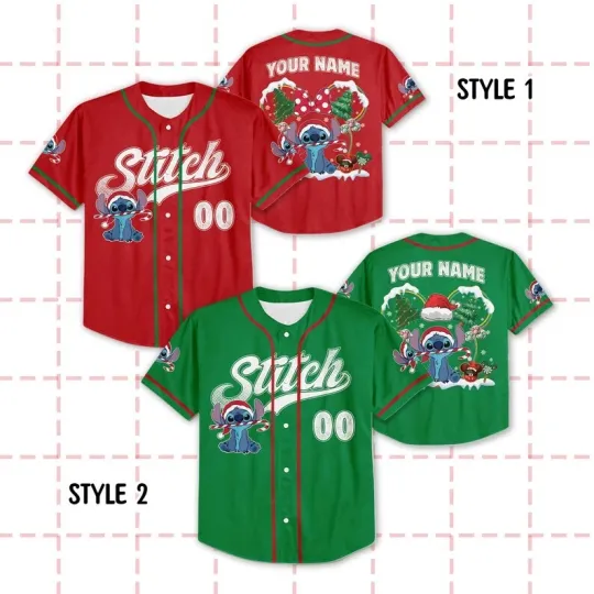 Discover Personalized Cute Stitch Mickey Ears Christmas Candy Cane Baseball Jersey Shirt