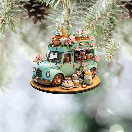 Personalized Coffee Truck Ornament, Coffee Truck Christmas Ornament, Cafe Holiday Ornament, Coffee Truck Driver Ornament Gift
