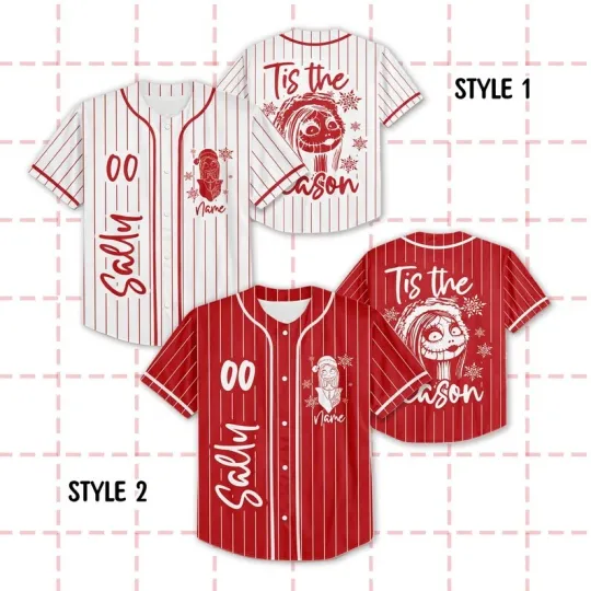 Personalized Nightmare Before Xmas Sally Tis The Season Baseball Jersey Shirt