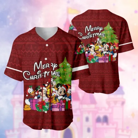 Discover Cute Mickey & Friends Merry Christmas Holiday Season Baseball Jersey Shirt