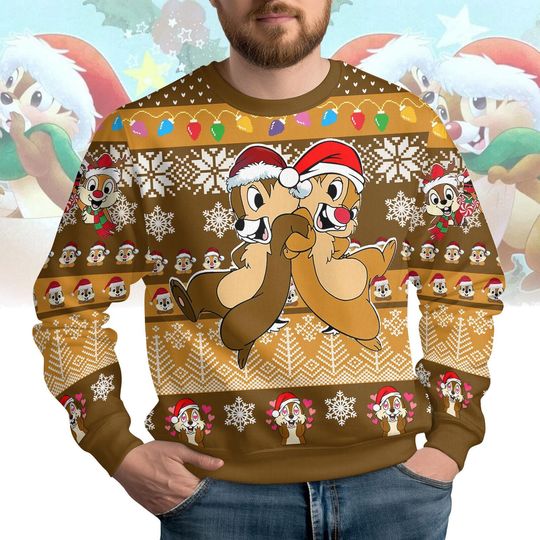 Discover Disney Santa Chip And Dale Ugly Sweater, Double Trouble Christmas Couple Shirt, Disney Xmas Family Matching Sweater, Ugly Xmas Sweater