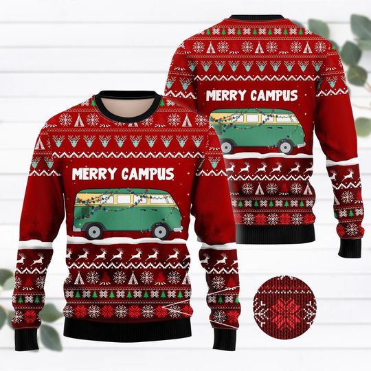 Merry Campus Ugly Christmas Sweater, Green Truck Christmas Shirt, Christmas Matching Family Shirt, Xmas Truck Family Sweatshirt For Kid