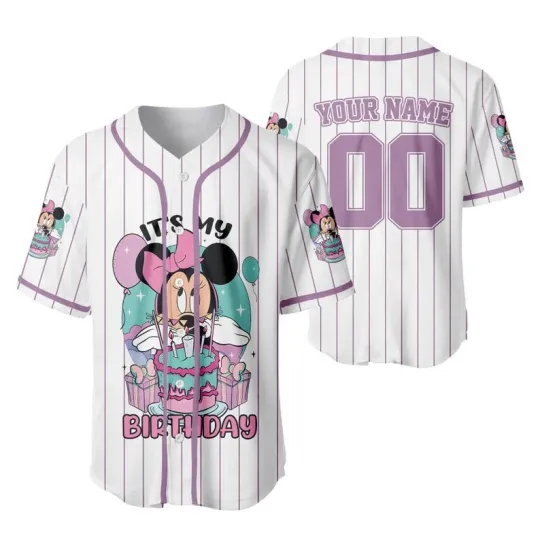 Discover Personalized Cute Minnie Mouse It's My Birthday Girls Gift Baseball Jersey Shirt