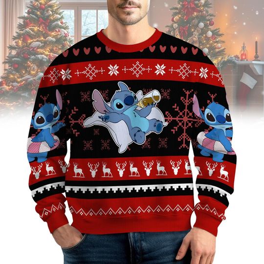 Discover Stitch Ugly Christmas Sweater, Disney Funny Xmas Shirts, Disney Cartoon Sweatshirt, Stitch Lover Christmas Gift, Holiday Sweater Family