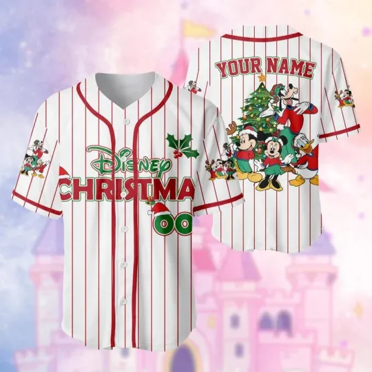 Discover Personalized Mickey & Friends Farm Fresh Christmas Trees Baseball Jersey Shirt