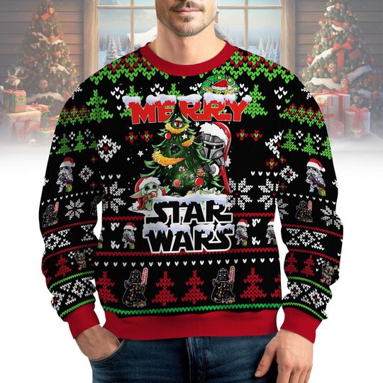 Discover Star War Ugly Christmas Sweater, Darth Vader Santa Hat Sweatshirt, Disney Christmas Matching Shirt, Galaxy's Edge Family Holiday Sweate