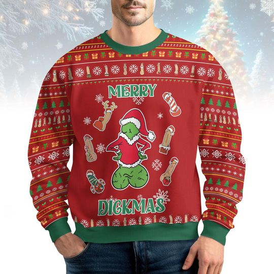 Discover Merry Dickmas Ugly Christmas Sweater, Naughty Xmas Sweatshirt, Secret Santa Gift For Man, Big Dick Santa Sweater, Penis Xmas Shirt