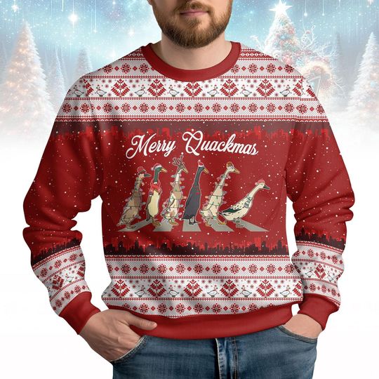 Discover Christmas Duckmas Ugly Sweater, Merry Quackmas Sweater, Duck Santa Hat Sweater For Family, Funny Xmas Animals Sweatshirt, Christmas Shi