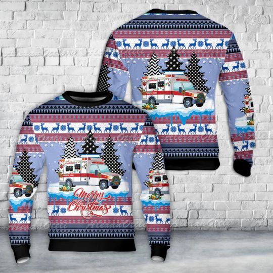 Discover Ambulance Christmas Sweater, Funny EMS Crewneck Sweatshirt, First Responder Holiday Gift, EMT Ugly Christmas Sweater, Funny Paramedic Xmas