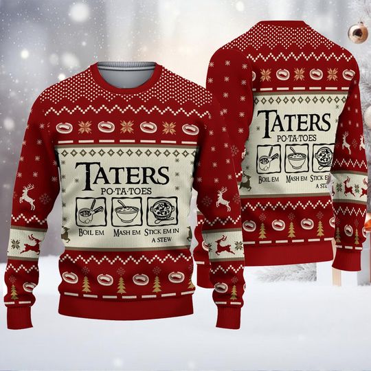 Discover Taters Potatoes Red Ugly Christmas Sweater, Taters Potatoes Green Ugly Sweater, Taters Potatoes Ugly Christmas Sweater, Merry Christmas.