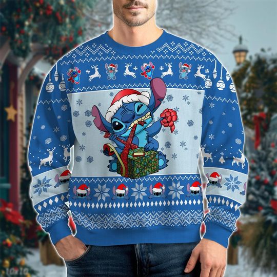 Discover Stitch Christmas Ugly Sweater, Merry Stitchmas Sweatshirt, Stitch Santa Hat Xmas Party Shirt, Disney Cartoon Christmas Sweater