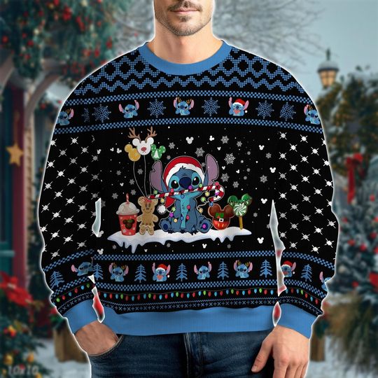 Discover Stitch Ugly Christmas Sweater, Merry Stitchmas Sweatshirt, Stitch Santa Hat Xmas Party Shirt, Disney Christmas Sweater For Kids Man Women