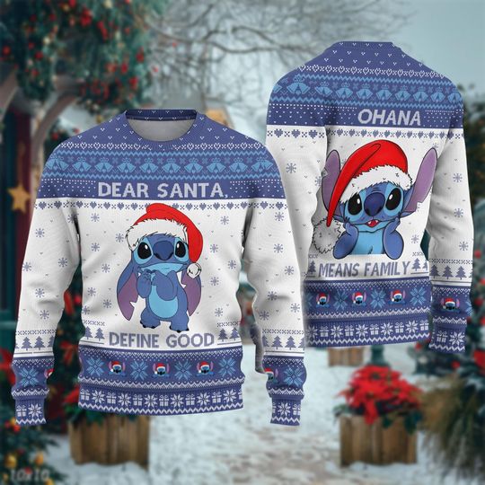 Discover Stitch Ugly Christmas Sweater, Merry Stitchmas Sweatshirt, Stitch Santa Hat Xmas Party Shirt, Disney Cartoon Christmas Sweater