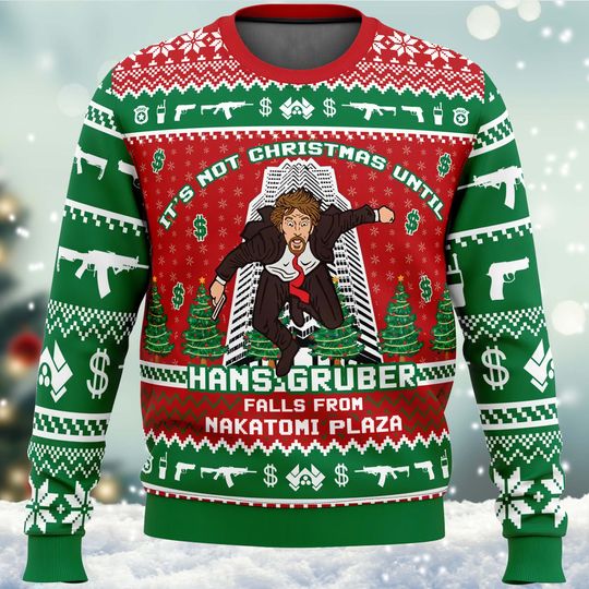 Hans Gruber Fall Nakatomi Plaza Die Hard Ugly Christmas Sweater