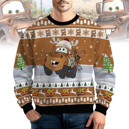 Discover Tow Mater Cars Christmas Ugly Sweater, Disney Pixar Cars Sweatshirt, Tow Mater Reindeer Xmas Sweater, Disneyland Christmas Matching Shi