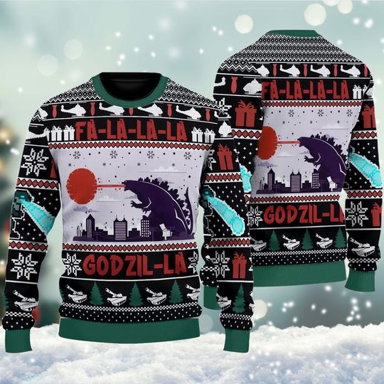 FaLaLaLa god zilla god zilla Ugly Christmas Sweater, god zilla Ugly Christmas Sweater