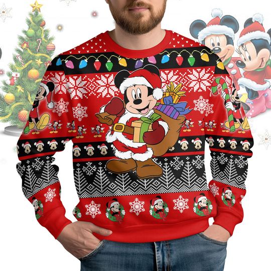 Discover Mickey Mouse Christmas Ugly Sweater, Pooh Bear Santa Sweatshirt, Disney Family Xmas Sweater, Pooh Christmas Matching Shirt