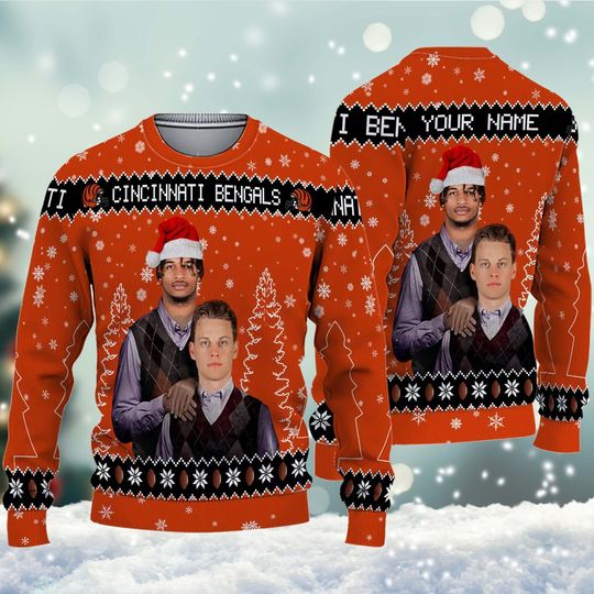 Discover Personalized Ja'Marr Chase Joe Burrow Cincinnati Football Ugly Christmas Sweater, Ja'Marr Ugly Christmas Sweater, Football Sweater.
