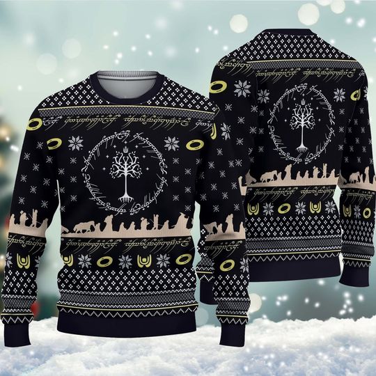 Discover Lord Of The Rings Elvish Circle Ugly Christmas Sweater, Lord Of The Rings Ugly Christmas Sweater, Elvish Circle Ugly Christmas Sweater.