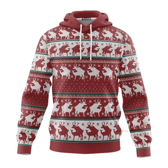 Discover 3D Red Reindeer Christmas Ugly Custom Hoodie QT30890