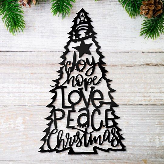 Discover Joy Hope Love Peace Christmas Metal Sign -  Outdoor Christmas Sign - Entrance Porch Sign - Christmas Preparation Sign - Christmas Tree Decor