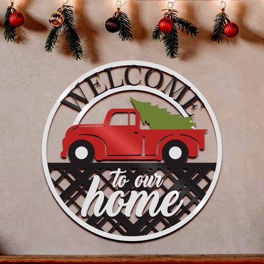 Discover Welcome to Our Home Christmas Metal Sign - Outdoor Christmas Sign - Entrance Porch Sign - Christmas Preparation Sign - Christmas Tree Decor