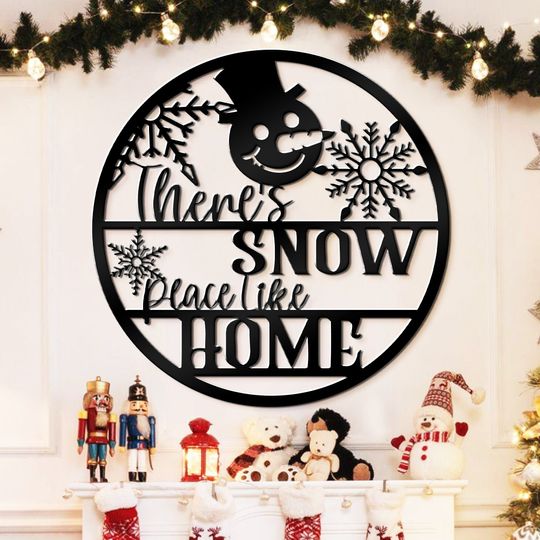 Discover Theres Snow Place Like Home Christmas Metal Sign -  Outdoor Christmas Sign - Entrance Porch Sign - Christmas Preparation Sign - Snowman sign