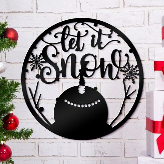 Discover Let it Snow Christmas Metal Sign - Snowflakes Outdoor Christmas Sign - Entrance Porch Sign - Christmas Preparation Sign - Snowman sign