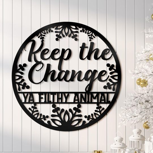 Discover Ya Filthy Animal Christmas metal sign, Name Holiday Metal Art, Christmas wreath, Home of the jolly sign, Front Door Christmas Decor sign