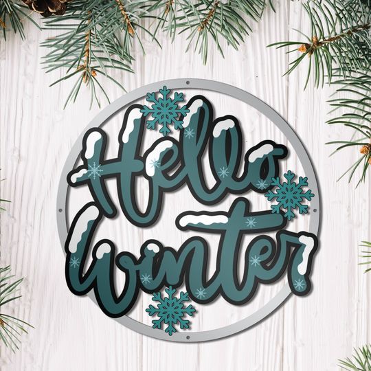 Discover Hello Welcome Winter Door Sign Decor Round Colorful Wall Hanging Decor with Snowflake Christmas Holiday Doorhanger for Frontporch farmhouse