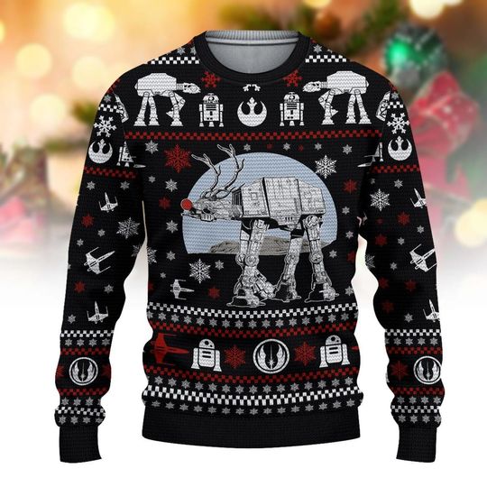 Discover Star Wars Ugly Christmas Sweater, AT-AT Reindeer Xmas Sweater, Geeky Holiday Gift for Men Women, The Santalorian Funny Xmas Jumper
