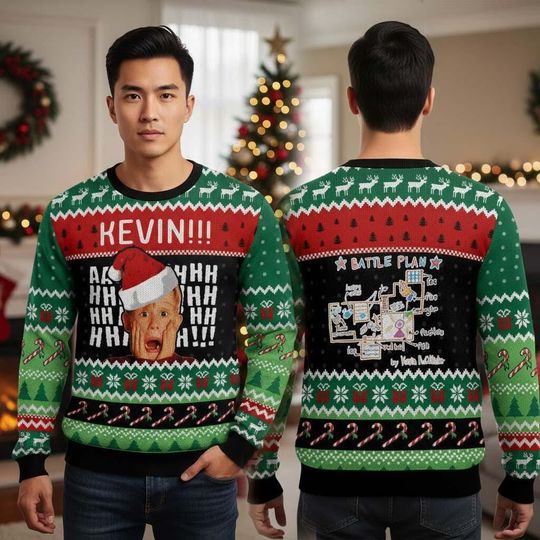 Discover Home Alone Ugly Christmas Sweater, Kevin Santa Hat Sweater, Funny Xmas Holiday Gift, Funny Xmas Jumper For Men Women Kids