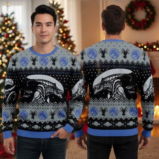 Discover Alien Xenomorph Ugly Christmas Sweater, Sci-Fi Movie Sweater, Alien 1979 Movie Xmas Holiday Shirt, Alien Series Merch, Horror Movie Sweatshi